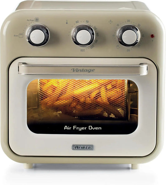 Ariete 4632 Freidora de aire y horno Vintage, 1400W, 2 en 1, 16L de capacidad, accesorios incluidos, temporizador de 60 minutos, doble cristal