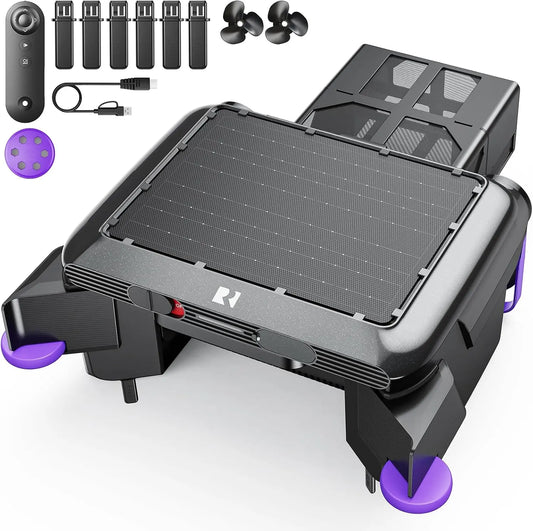 Redkey S500 Robot Skimmer de Piscina Solar, Robot Piscina Solar Superficie 24/7, Motores Dobles, Sistema de Carga Dual