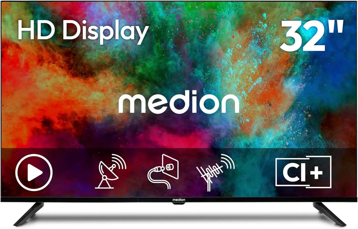 MEDION 80 cm (32 Zoll) HD televisor (Triple Tuner Receiver DVB-T2 DVB-C DVB-S2, 2 x HDMI, USB, Mediaplayer, VESA, Ci+, MD 832002)