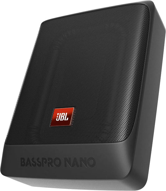 JBL BassPro Nano Subwoofer activo coche bajo el asiento 6' x 8', Subwoofer coche autoamplificado debajo del asiento de 200 vatios