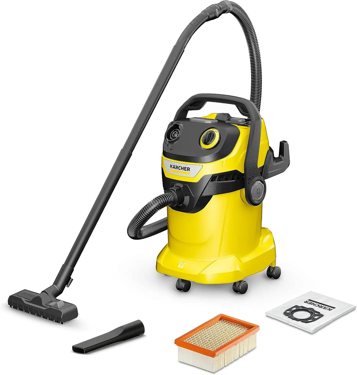 K?rcher, Aspirador en Seco y H¨²medo WD 5 V-25/5/22, Filtro cartucho, 1100 W, Funci¨®n soplado, Boquilla suelo y ranuras, Yellow/negro, 2 m