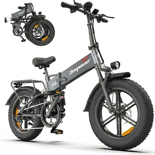 Bicicleta el¨¦ctrica plegable A5 para adultos, bater¨ªa extra¨ªble 48 V 15, 6 Ah, autonom¨ªa 110 km, motor par 85 N, m, neum¨¢ticos Fat 20' x 4.0
